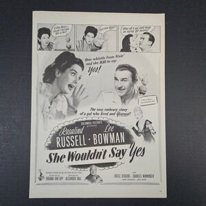 1945 Columbia Pictures She Wouldn't Say Yes Movie Vintage Ad Rosalind Russell‎